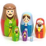 Nesting Nativity Scene - 6 Stackable Wooden Christmas Holiday Dolls - Small, Cute Indoor Manager Scene for Home Display, Tables, Mantle, Party Decor, & Decorations