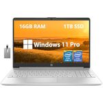 HP 15.6" FHD Business Laptop, Intel Core i3-1215U, 16GB DDR4 RAM, 1TB PCIe SSD, Intel UHD Graphics, Numpad, HD Webcam, Fingerprint Reader, Natural Silver, Win 11 Pro, 32GB Hotface USB Card