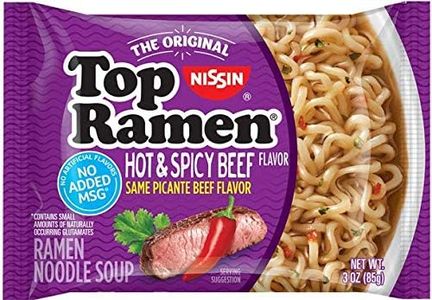 NISSIN TOP RAMEN HOT AND SPICY BEEF FLAVOR SAME PICANTE BEEF FLAVOR 3 oz Each ( 24 in a Pack )