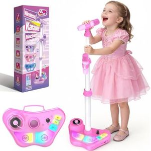 Kids Stand Karaoke Machine Toys for 3 4 5 6 7 8 Year Old Girls Gift, Kid Rechargeable Microphone Toddler Birthday Gift Singing Toy for Girl Ages 3-5 4-6, Portable Bluetooth Speaker with 2 Mics