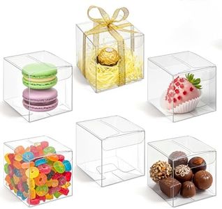 Nicunom 120 Pack 2x2x2 Inch Clear Favor Boxes with Ribbons, Small Plastic Gift Boxes Mini Transparent Cube Individual Candy Macaron Packaging Box for Wedding Birthday Party Baby Shower Treats