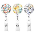 Badge Reel Retractable Cute ID Card Badge Holder with Sturdy Alligator Clip Name Nurse Decorative Badge Reel Clip on Card Holders (3 Pack Summer Flower)