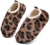 DADAWEN Toddler Boys Girls House Slippers Indoor Home Shoes Kids Baby Outdoor Lightweight Non-Slip Rubber Sole Winter Warm Slipper Soft Socks Shoes Leopard US Size 10-11 Little Kid