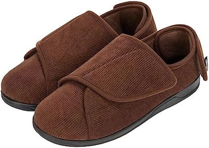 HomeTop Men's Adjustable Memory Foam Slippers Orthopedic Extra Wide Shoes for Diabetic Edema Swollen Feet, Burnt Umber, 9 UK