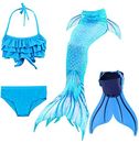 Mermaid Tail Swimsuit with Monofin Girls Boys Swimwear Bikini Set