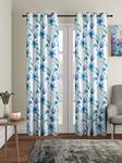 Home Sizzler 2 Pieces Abstract Flower Eyelet Polyester Door curtains - 7 Feet, Blue