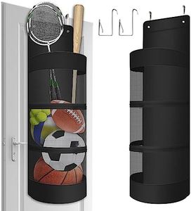 Boczif Hanging Organizer, Over The Door Hanging Sports Equipment and Ball Storage, Garage Sports Equipment Organizer for Hold Soccer, Basketball, Football, Volleyball and Swimming Gear