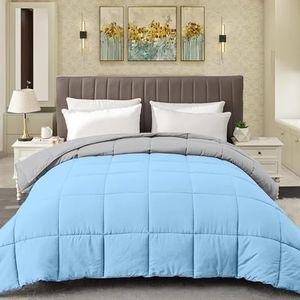 Bright Décor Reversible AC Comforter Duvet Insert Double Size, 300GSM Rajai Double Bed Comforter Blanket, Super Soft Heavy Double Bed Blanket for Winter Quilt, Duvet All Season - Blue and Grey