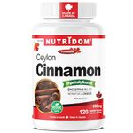 Nutridom Organic Ceylon Cinnamon 600 mg – Digestive & Antioxidant Support – 120 Vegan Capsules – Made in Canada