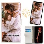 CXKJ Personalised Photo Phone Case for Samsung Galaxy A12/M12,Design Your Own Photo Image,Text Phone Case,PU Leather Flip Cover Wallet Case Anti-shock,Anti Drop Personalised Case - White