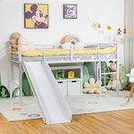 COSTWAY Kids Mid Sleeper Bed, Children Loft Beds with Slide, Stairs and Safety Guardrails, Metal Single Bunk Bed Frame for Boys Girls, 150kg Capacity (White)