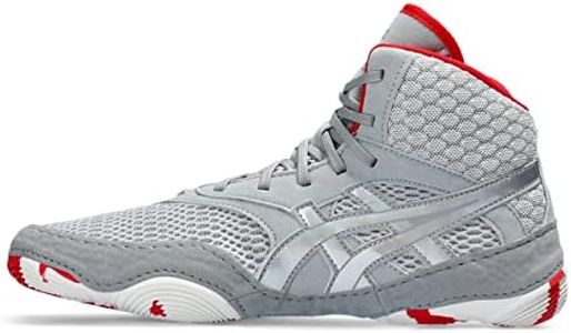 ASICS Matblazer Wrestling Shoes for Women - Semi-Transparent Mesh Underlays - Lace-up Closure Piedmont Grey/Classic Red 5.5 D - Wide