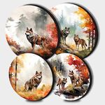 Wolf Electric Stove Burner Covers, Fall Set of 4 Round Stove Burner Covers, 8 In & 10 In,Animal Gas Stove Burner Covers,Brown Metal Stove Burner Cover,Cooktop Decorative, Home Decor,Kitchen Decor