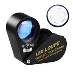 10x 21mm Loupe Jeweler Magnifier LED UV Light Triplet Lens Magnifying Gem Optical Tool Achromatic Aplanatic Foldaway Pocket Black Frame for Inspecting (10x Magnification)