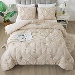 Andency Beige Comforters Queen Size, 3 Pieces Cream Bedding Set & Collections for Women Men, All Season Soft Fluffy Lightweight Pinch Pleat Bed Comforter Set (90x90Inch)