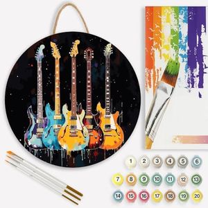 TAOPAOLAB Electric Guitars Paint by Numbers Kit for Adults on Wood Board – DIY Five Instrument Wood Craft Painting Kit, 12 in Round, Acrylic Paint Set, Beginner-Friendly, Relaxing Home Decor Gift