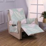 HOKIPO Polyester Quilted Recliner Sofa Mat With Side Pockets,Tropical Leaves Pastel Green(In-726-D1)