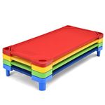 GYMAX Stackable Daycare Cot, Portable Toddler Bed with Easy Lift Corners, Kids Nap Cot for Preschool Classroom (4 Pack Colorful Stackable Bed)