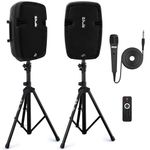 Pyle Powered PA Speaker System Active & Passive Bluetooth Loudspeakers Kit with 8 Inch Speakers, Wired Microphone, MP3/USB/SD/AUX Readers, Speaker Stands,Remote Control PPHP849KT Black