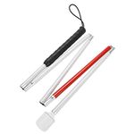 135cm/53.1inch Blind Cane Aluminum Alloy Reflective Foldable Blind Walking Stick Guide with Red Warning Sign Folds in 5 Sections for Vision Impaired and Blind People