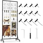 HUHOLE Gridwall Panel Display Stand, 2.2' × 5.2' Ft Movable Grid Wall Panel Display Stand, Heavy-Duty Floorstanding Wire Display with Extra 12 Hooks for Retail, Garage Organization, Craft Fairs