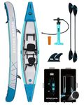 Beyond Marina Inflatable Kayak 2-Person - Drop Stitch Tandem Kayak for Adults | with Aluminum Paddles, Footrests, Seats, Fins, Pump, Explorer 13.77ft