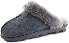 CLPP'LI Womens Slip on Faux Fur Warm Winter Mules Fluffy Suede Comfy Slippers-Grey-10