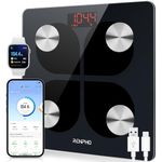 RENPHO Rechargeable Bluetooth Body Fat Scale, Elis 1 Smart Bathroom Digital Weight Scale with Smartphone App, Body Composition Monitor for Body Fat, BMI, Bone Mass, Weight, 396 lbs Black