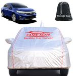 FAMEXON Full Body Car Cover for Honda City with Mirror and Antena Pocket Triple Stiched(Silver with Red Piping)