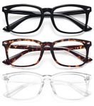 WOWSUN Unisex Stylish Nerd Non-prescription Glasses, Clear Lens Eyeglasses Frames, Fake Glasses, 3 Pack: Bright Black+clear+brown Leopard, Medium