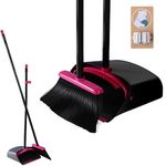 Dustpan and Brush Set Long Handle, Tall Broom and Upright Dust Pan with 5 Stainless Steel Rods / 4 Layers Broom / 1 Brush Holders for Outdoor, Indoor, Garden, Lobby Sweeping