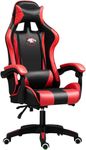 Yivke Gaming Chair, Computer Chair with Headrest and Lumbar Support, PU Leather Reclining High Back Adjustable Swivel Lumbar Support Racing Style, Simple Assembly, Red