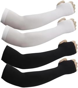 JUSDIQIR Sun Protection Arm Sleeves With Thumb Holes for Men Women, Cooling Compression UV Arm Cover, Outdoor Sports Sleeve (Black+White)