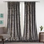 Luxury Velvet Curtains Gold Foil Print 80% Blackout Window Curtains Back Tab/Rod Pocket/Pleat Hooks Thermal Insulated Living Room Bedroom Drapes, 2 Panels, Dark Gray 132x274cm（W52 x L108 in）