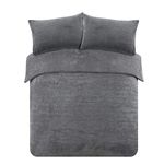 Brentfords Grey Teddy Fleece Single Duvet Set, Grey Single Bed Duvet Cover Set with Pillowcases Thermal Bedding Single Duvet Cover Ultra Soft Warm Fluffy