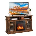 COSTWAY Electric Fireplace Insert TV Stand, Entertainment Center Console Table with 3-level Flame Overheat Protection Fireplace Heater & Remote Control (Brown, 18” Fireplace,121x40x74cm for 55” TV)