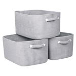 Univivi 3-Pack Storage Baskets for Shelves, Rope Basket for Towel Storage, White Bathroom Storage Basket, Woven Blanket Basket for Living Room, Shoe Basket, Baby Storage Basket, Grey