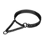 Black Dog Chain Collar Stainless Steel Black Dog Collar Adjustable Walking, Metal Cuban Link Dog Collar Chew Proof Double Row Chain Dog Collar for Large Small Medium Dogs