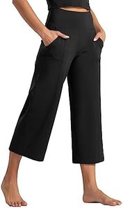 Tmustobe Womens Lounge Yoga Capris Pants Bootleg Tummy Control High Waist Workout Flare Crop Pants with Pockets (Black, XX-Large)