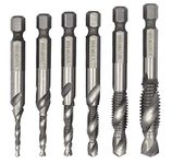 Malayas Drill Tap Combination Bit 6 Pieces Hss Tap Drill Bit Thread Spiral Screw Tap/Hand Tap Hex Shank HSS Screw Spiral Point Thread Metric Plug Drill Bits Set M3 M4 M5 M6 M8 M10 Hand Tools