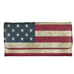 POLERO American Flag Wallet Womens Flag Purse Leather Trifold Clutch USA Flag Stars and Stripes Pouch