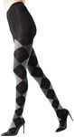 MeMoi Classic Large-Print Argyle Sweater Tights, Dark Gray Heather, X-Large-XX-Large