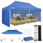 CROWN SHADES 10x20 Pop Up Canopy Tent, Thicken Frame Commercial Heavy Duty Tent, 4 Sidewalls 8 Stakes & 4 Sandbags & 4 Ropes, Outdoor Canopies for Events, Parties, Blue