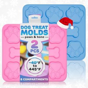 Paw and Bone Mold Silicone Molds for Baking - 2Pcs Dog Treat Molds Puppy Paw Mold Ice Cubes Chocolate Molds for Candy Crayons Ice Cube Mold - Blue and Pink Dog Bone Cake Pan Paw Molds for Dog Treats