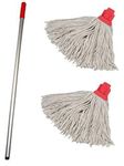 Crown Supplies Professional Colour Coded Mop Handle and 2 Mop Heads - Colour Red