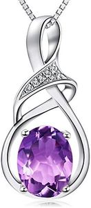 HXZZ Fine Jewelry Birthstone Gifts for Women Natural Gemstone Amethyst Sterling Silver Pendant Necklace Birthday Gift for Wife Mom Her
