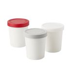 Tovolo 6 oz, Set of 3, Tight-Fitting Silicone Lid, Easy Stacking Reusable Ice Cream Container, Mini Sweet Treat Tubs, White, Oyster Gray & Cayenne