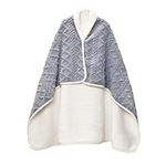 DREAMLANDING Women Fleece Wearable Blanket Poncho Shawl Wrap with Button Sherpa Double Layer Tippet Sweatshirt for Home (Fog Blue Cable, 120 * 150cm)