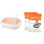 Amazon Basics Cat Litter Box Tray with Free Scooper, Pink & Amazon Basics Scoopable White Bentonite Cat Litter | Unscented | 5Kg - Pack of 2