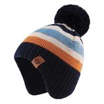 XIAOHAWANG Knitted Baby Hat Winter Warm Boys Girls Beanie Fleece Lining Toddler Kids Hat with Pompom (Navy Striped Hat, S)